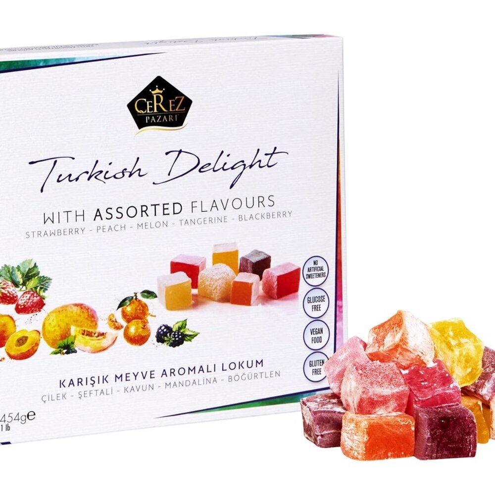 Cerez Pazari Turkish Delight Candy With Assorted Flavors, Gourmet Medium Size Sn